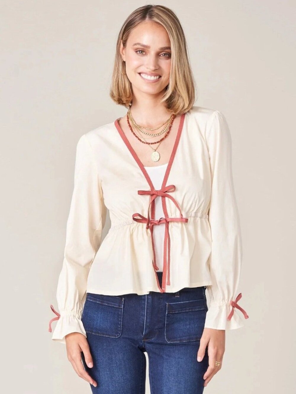 Spartina 449 Joni Tie Front Blouse  NWT